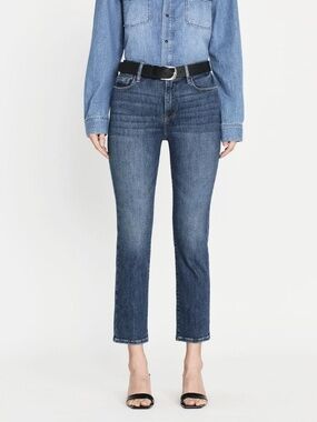 FRAME Le High Straight Jeans The Echo Light Wash Rigid Denim Size 28
